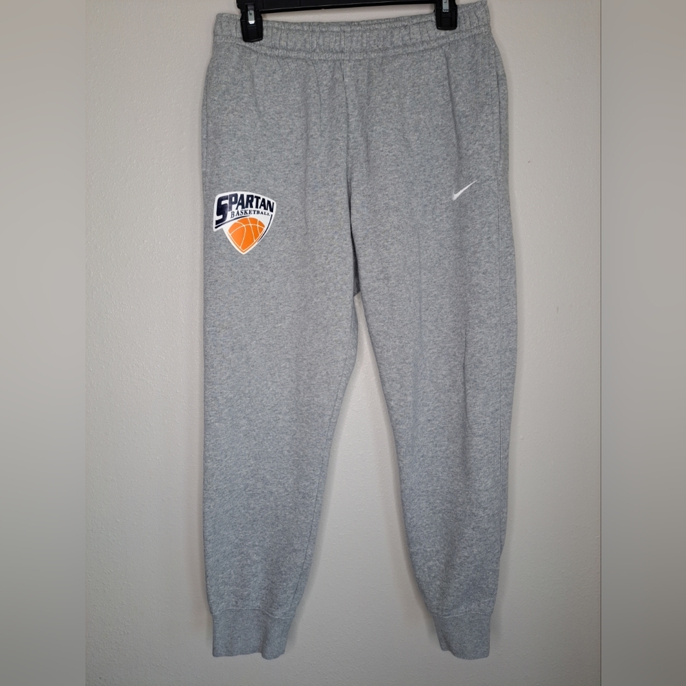 Nike Spartan Basketball Fleece Pants Mens Sz Medium Gray Jogger Sweatpants Logo - Picture 2 of 16